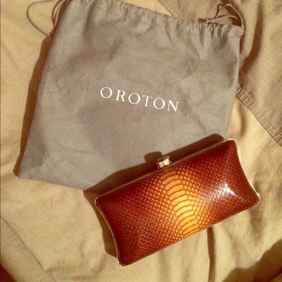 Oroton Snake skin brown Muse clutch
